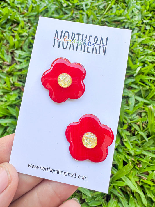 Flower Studs - Christmas Red